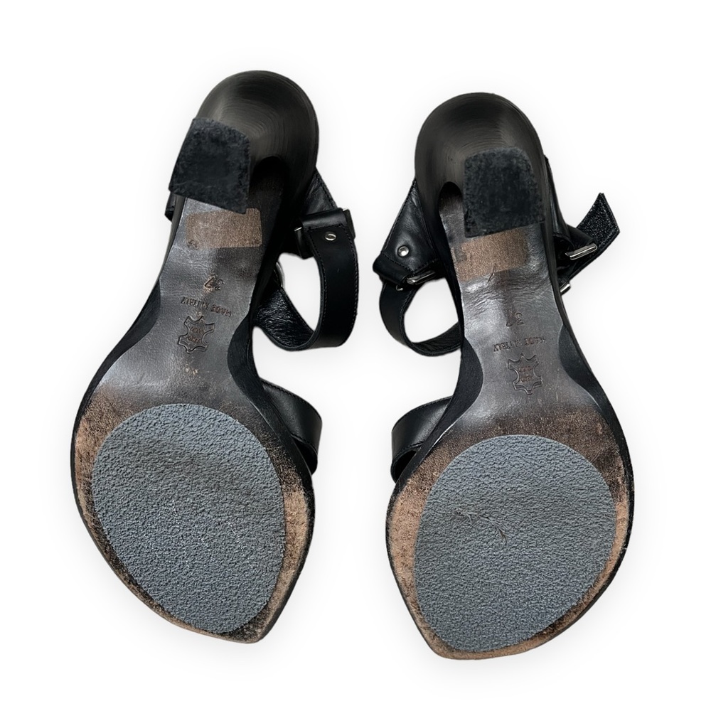 HALO Brand Wooden Heel Black Leather Sandals Mules, sz 7, Made in Italy - Picture 13 of 14